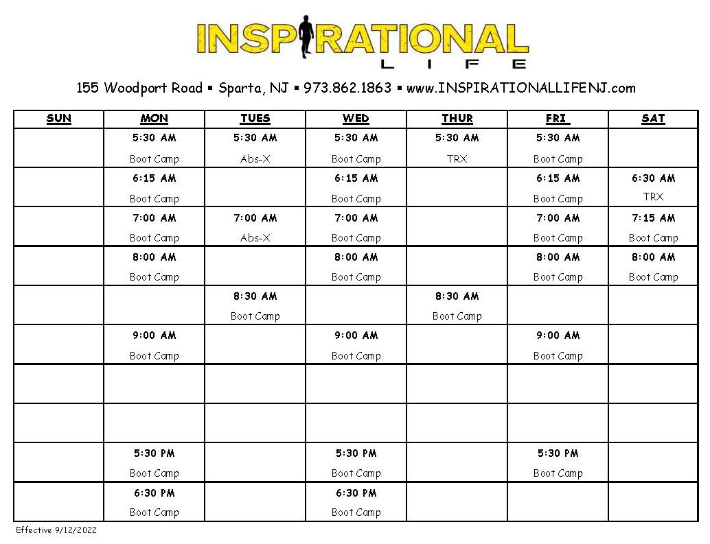 Inspirational Life in Sparta, NJ Class Schedule